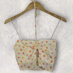 NEW Elodie Floral Crop Top Halter Neck Size XS Nordstrom Cutout Ruching Boho
